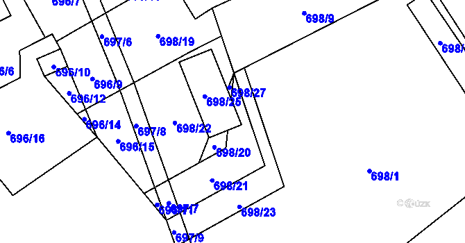 Parcela st. 698/28 v KÚ Dubí-Bystřice, Katastrální mapa