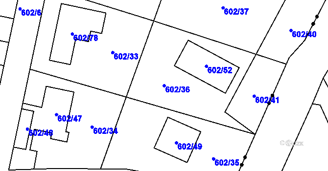 Parcela st. 602/36 v KÚ Dubí-Bystřice, Katastrální mapa