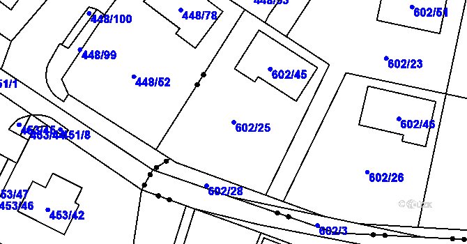 Parcela st. 602/25 v KÚ Dubí-Bystřice, Katastrální mapa