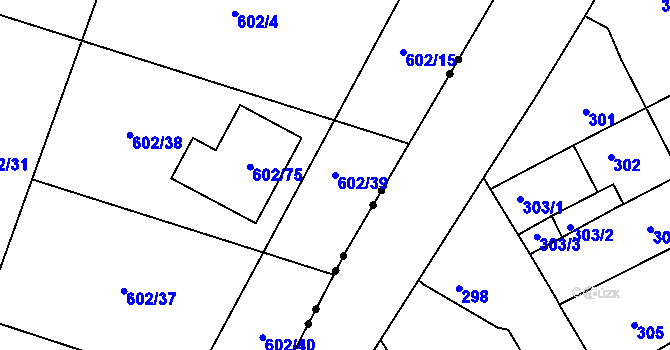 Parcela st. 602/39 v KÚ Dubí-Bystřice, Katastrální mapa