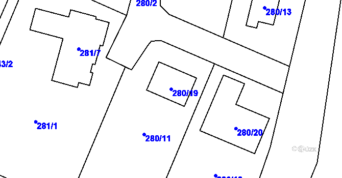 Parcela st. 280/19 v KÚ Dubí-Bystřice, Katastrální mapa
