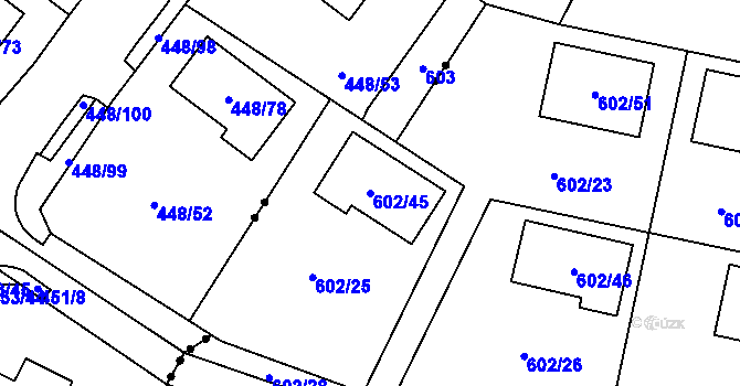 Parcela st. 602/45 v KÚ Dubí-Bystřice, Katastrální mapa