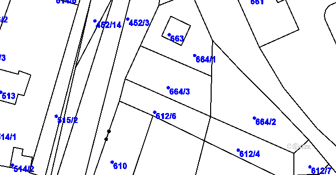 Parcela st. 664/3 v KÚ Dubí-Bystřice, Katastrální mapa