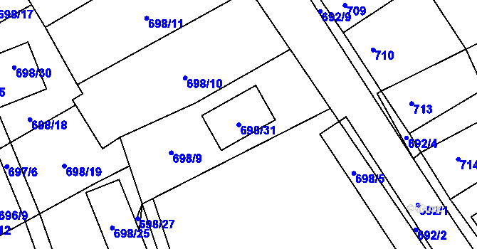 Parcela st. 698/31 v KÚ Dubí-Bystřice, Katastrální mapa