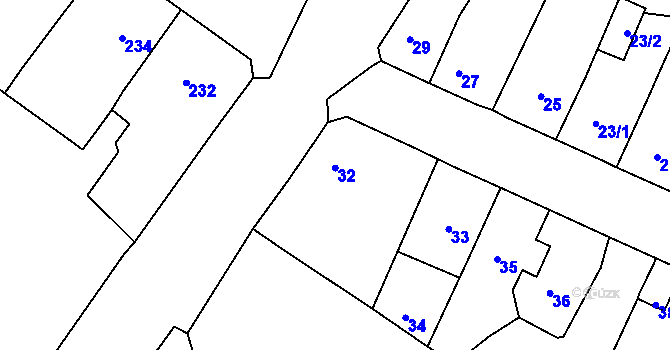 Parcela st. 32 v KÚ Běhánky, Katastrální mapa