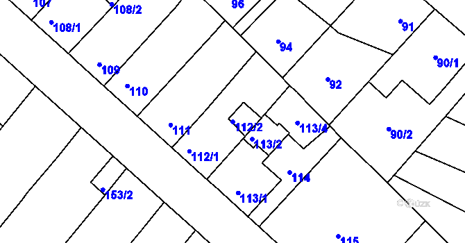 Parcela st. 112/2 v KÚ Běhánky, Katastrální mapa