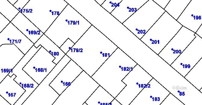 Parcela st. 181 v KÚ Běhánky, Katastrální mapa