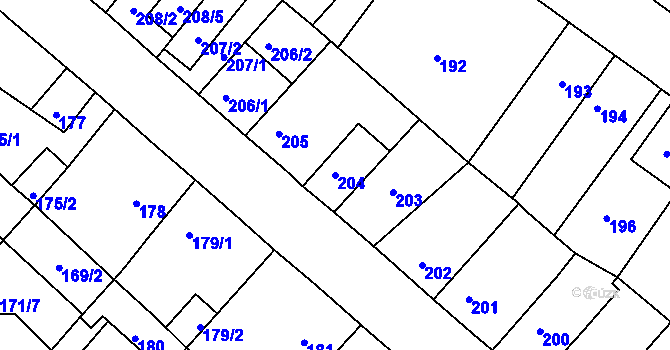 Parcela st. 204 v KÚ Běhánky, Katastrální mapa