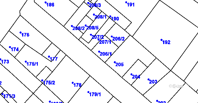 Parcela st. 206/1 v KÚ Běhánky, Katastrální mapa