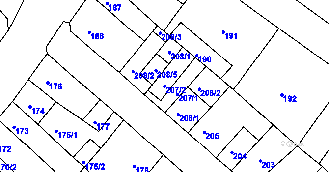 Parcela st. 207/2 v KÚ Běhánky, Katastrální mapa