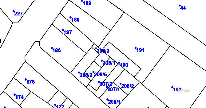 Parcela st. 208/4 v KÚ Běhánky, Katastrální mapa