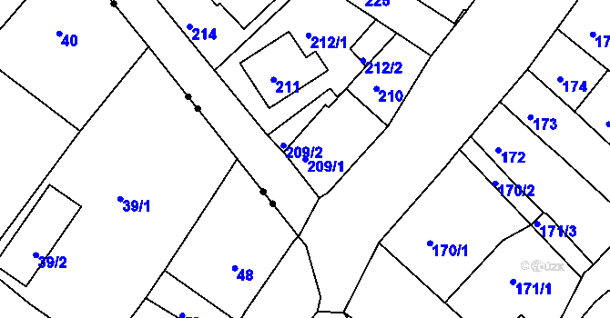 Parcela st. 209/1 v KÚ Běhánky, Katastrální mapa