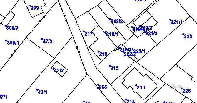 Parcela st. 216 v KÚ Běhánky, Katastrální mapa