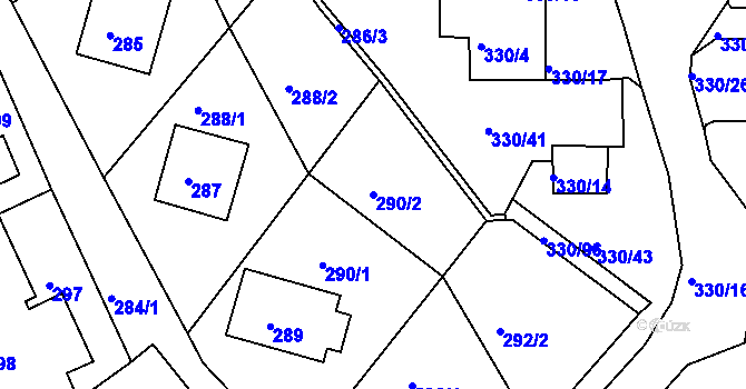 Parcela st. 290/2 v KÚ Běhánky, Katastrální mapa