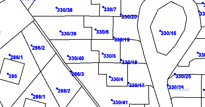 Parcela st. 330/5 v KÚ Běhánky, Katastrální mapa