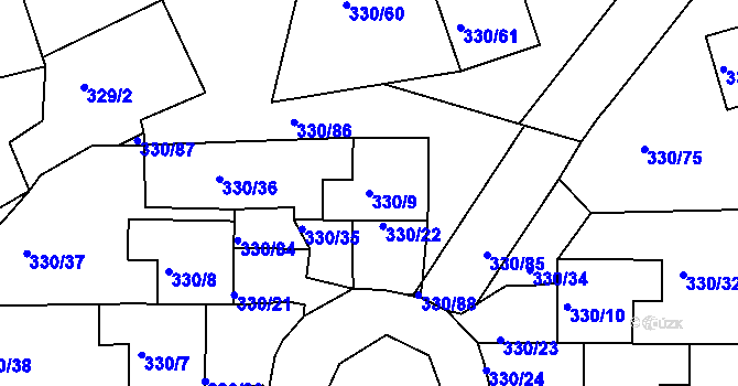 Parcela st. 330/9 v KÚ Běhánky, Katastrální mapa
