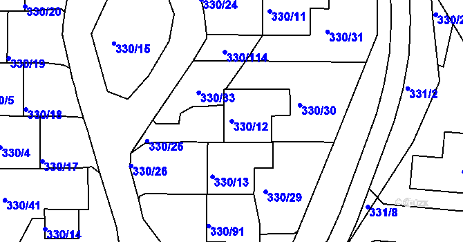 Parcela st. 330/12 v KÚ Běhánky, Katastrální mapa