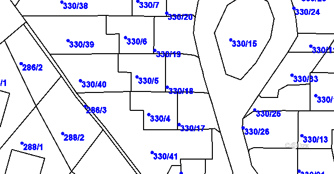 Parcela st. 330/18 v KÚ Běhánky, Katastrální mapa