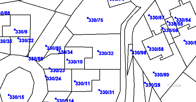 Parcela st. 330/32 v KÚ Běhánky, Katastrální mapa