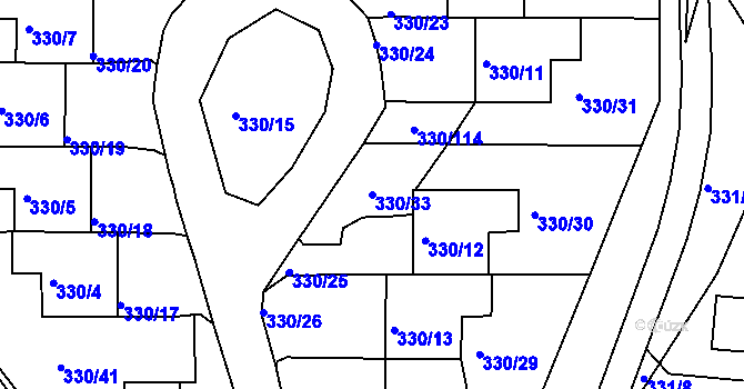 Parcela st. 330/33 v KÚ Běhánky, Katastrální mapa