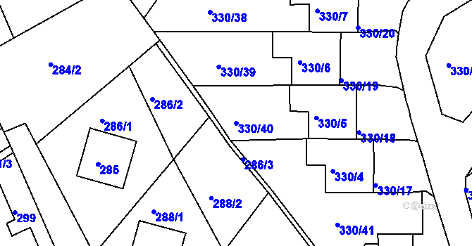 Parcela st. 330/40 v KÚ Běhánky, Katastrální mapa