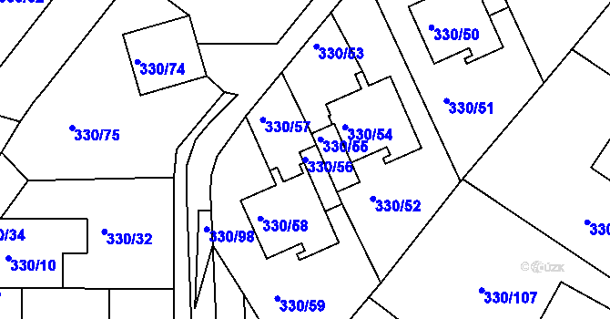 Parcela st. 330/56 v KÚ Běhánky, Katastrální mapa