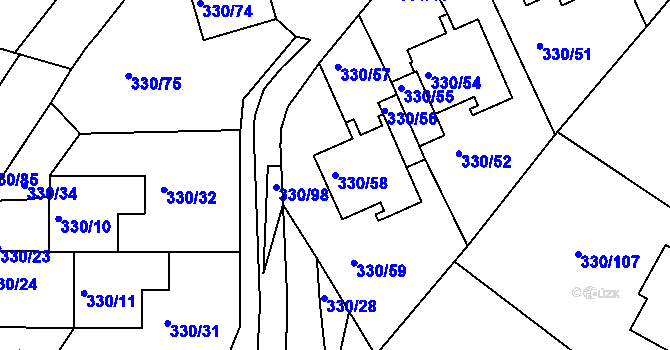 Parcela st. 330/58 v KÚ Běhánky, Katastrální mapa