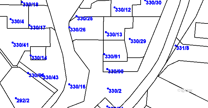Parcela st. 330/91 v KÚ Běhánky, Katastrální mapa