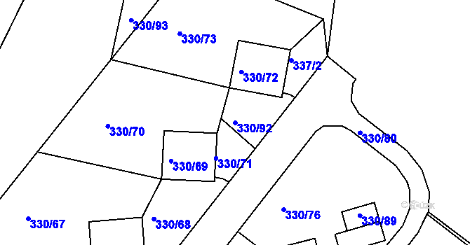 Parcela st. 330/92 v KÚ Běhánky, Katastrální mapa