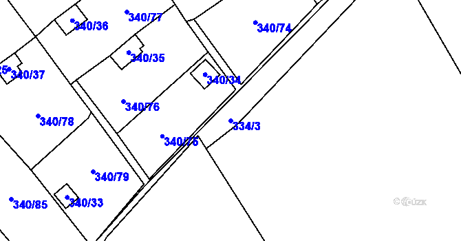 Parcela st. 334/3 v KÚ Běhánky, Katastrální mapa