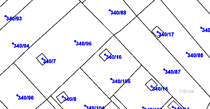 Parcela st. 340/16 v KÚ Běhánky, Katastrální mapa
