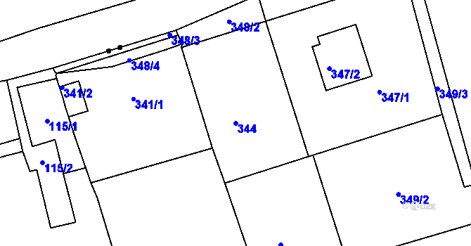 Parcela st. 344 v KÚ Běhánky, Katastrální mapa
