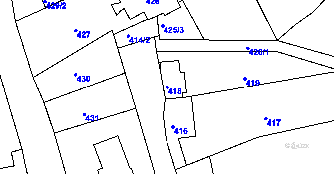 Parcela st. 418 v KÚ Běhánky, Katastrální mapa