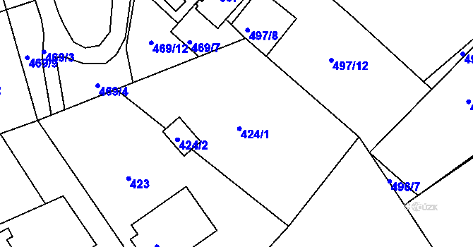 Parcela st. 424 v KÚ Běhánky, Katastrální mapa