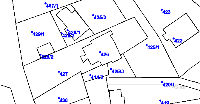 Parcela st. 426 v KÚ Běhánky, Katastrální mapa