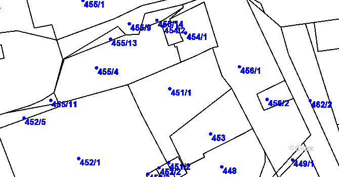 Parcela st. 451/1 v KÚ Běhánky, Katastrální mapa