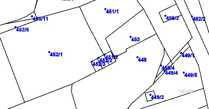 Parcela st. 451/2 v KÚ Běhánky, Katastrální mapa
