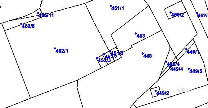 Parcela st. 452/2 v KÚ Běhánky, Katastrální mapa