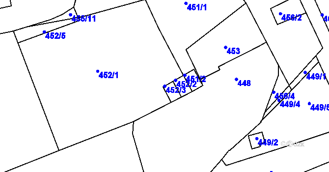 Parcela st. 452/3 v KÚ Běhánky, Katastrální mapa