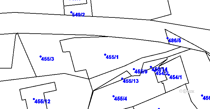 Parcela st. 455/1 v KÚ Běhánky, Katastrální mapa
