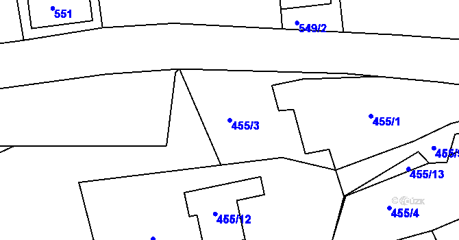 Parcela st. 455/3 v KÚ Běhánky, Katastrální mapa