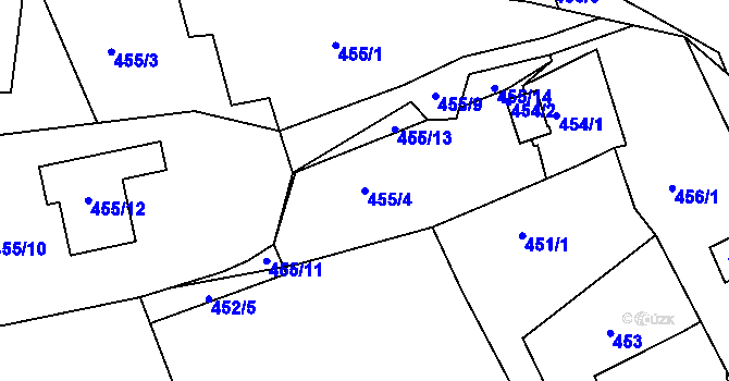 Parcela st. 455/4 v KÚ Běhánky, Katastrální mapa