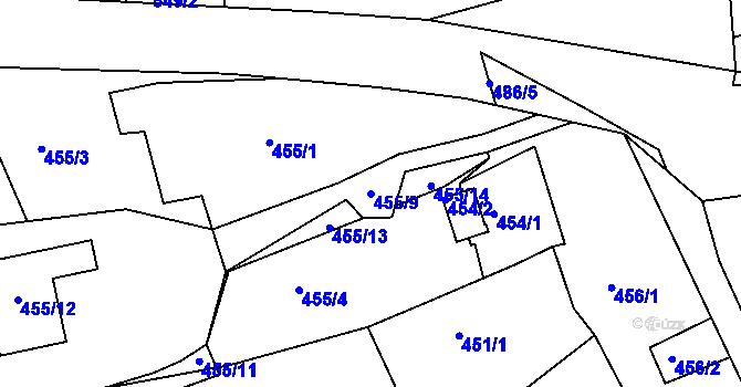 Parcela st. 455/9 v KÚ Běhánky, Katastrální mapa