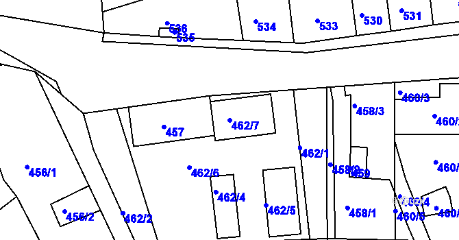 Parcela st. 462/7 v KÚ Běhánky, Katastrální mapa