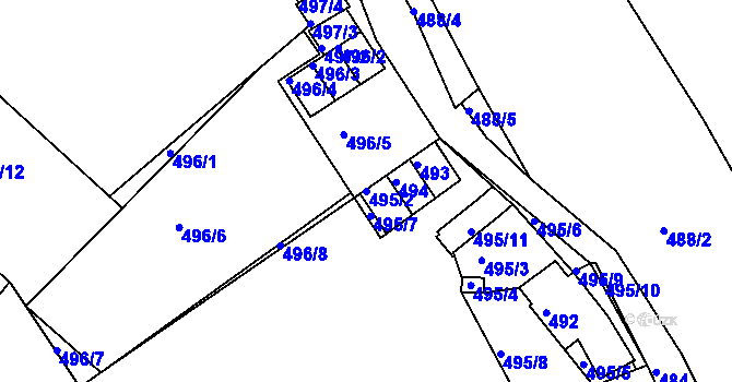 Parcela st. 495/2 v KÚ Běhánky, Katastrální mapa