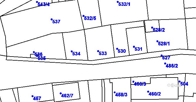 Parcela st. 533 v KÚ Běhánky, Katastrální mapa