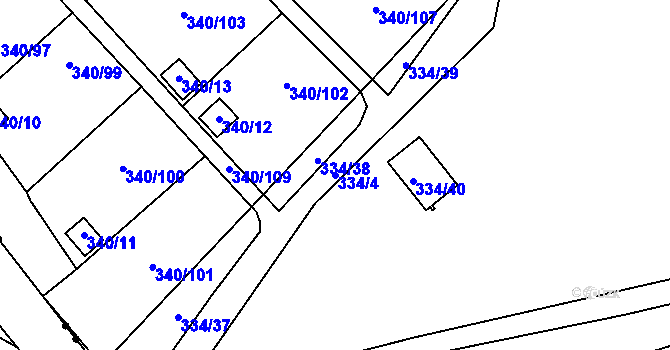 Parcela st. 334/4 v KÚ Běhánky, Katastrální mapa
