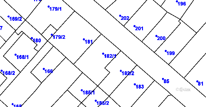 Parcela st. 182/1 v KÚ Běhánky, Katastrální mapa
