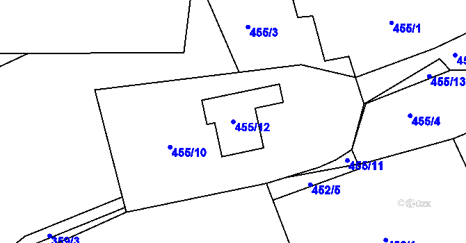 Parcela st. 455/12 v KÚ Běhánky, Katastrální mapa