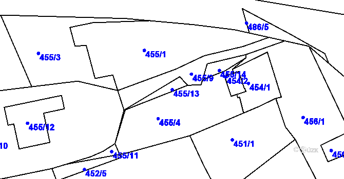 Parcela st. 455/13 v KÚ Běhánky, Katastrální mapa
